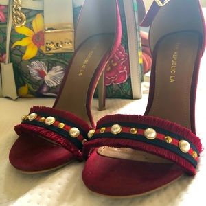 Expensive name brand  inspired red velvet heel